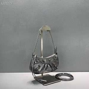 Balenciaga Le Cagole Mini Bag With Chain 20CM 92718 Arena Wrinkled Lambskin Leather Aged Silver Hardware Fall/Winter 2022 Collection - Image 3