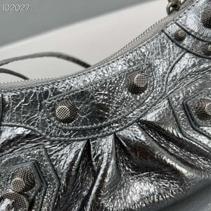 Balenciaga Le Cagole Mini Bag With Chain 20CM 92718 Arena Wrinkled Lambskin Leather Aged Silver Hardware Fall/Winter 2022 Collection - Image 6