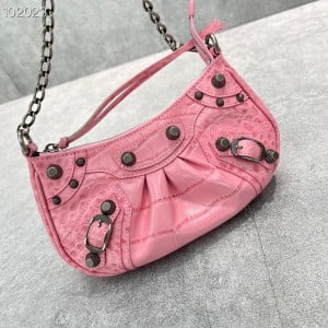 Balenciaga Le Cagole Mini Bag With Chain 20CM 92718 Croc Embossed Lambskin Leather Aged Silver Hardware Fall/Winter 2022 Collection - Image 3