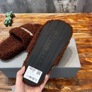 Balenciaga Logo Furry Slides Unisex Shoes Fall/Winter 2022 Collection - Image 9