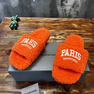 Balenciaga Paris Logo Furry Slides Unisex Shoes Fall/Winter 2022 Collection - Image 8