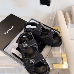 Chanel CC Button Velcro Sandals Technical Fabric/Calfskin Leather Spring/Summer 2021 Collection - Image 4