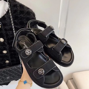 Chanel CC Button Velcro Sandals Technical Fabric/Calfskin Leather Spring/Summer 2021 Collection - Image 5