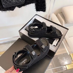 Chanel CC Button Velcro Sandals Technical Fabric/Calfskin Leather Spring/Summer 2021 Collection - Image 6