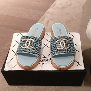 Chanel CC Cork Sandals Tweed/Calfskin Leather Spring/Summer 2020 Collection - Image 8