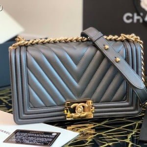 Chanel Chevron LeBoy Bag 25cm Lambskin Leather Shiny Gold Hardware Spring/Summer 2020 Collection - Image 9