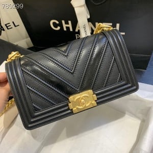 Chanel Chevron Stitching Boy Bag 25cm AS67086 Gold Hardware Caviar Leather Fall/Winter 2021 Collection - Image 9