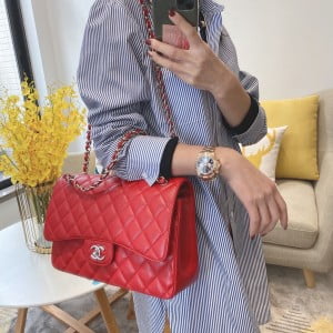Chanel Classic Flap Jumbo Bag 58600 30cm Gold Hardware Lambskin Leather Fall/Winter 2020 Collection - Image 10