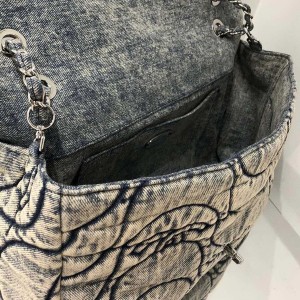 Chanel Denim Jumbo Flap Bag 34cm Silver Hardware Fall/Winter 2021 Collection - Image 9