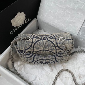 Chanel Denim Mini Flap Bag 20cm Silver Hardware Fall/Winter 2021 Collection - Image 3