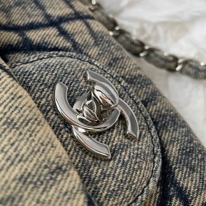 Chanel Denim Mini Flap Bag 20cm Silver Hardware Fall/Winter 2021 Collection - Image 6