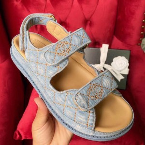 Chanel Denim Velcro Sandals Calfskin Leather Spring/Summer 2020 Collection - Image 3
