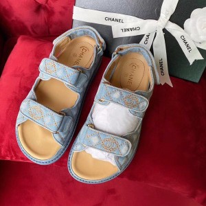 Chanel Denim Velcro Sandals Calfskin Leather Spring/Summer 2020 Collection - Image 4