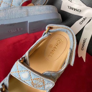 Chanel Denim Velcro Sandals Calfskin Leather Spring/Summer 2020 Collection - Image 6