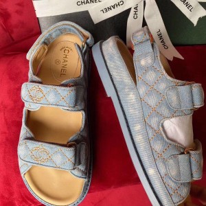 Chanel Denim Velcro Sandals Calfskin Leather Spring/Summer 2020 Collection - Image 7