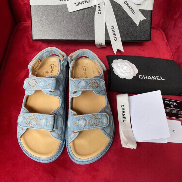 Chanel Denim Velcro Sandals Calfskin Leather Spring/Summer 2020 Collection Size