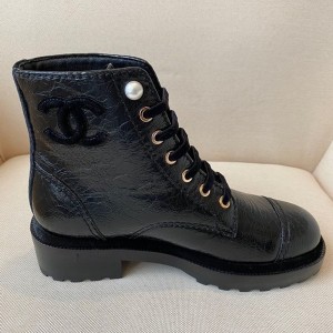 Chanel Lace Up Ankle Boots Patent Crackled Calfskin Leather Fall/Winter 2020 Collection - Image 8