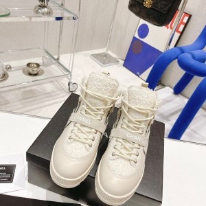 Chanel Lace Up Elastic Hi Top Sneakers Calfskin Leather Spring/Summer 2022 Collection - Image 3