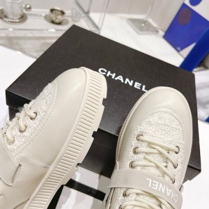 Chanel Lace Up Elastic Hi Top Sneakers Calfskin Leather Spring/Summer 2022 Collection - Image 4