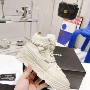 Chanel Lace Up Elastic Hi Top Sneakers Calfskin Leather Spring/Summer 2022 Collection - Image 5