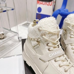 Chanel Lace Up Elastic Hi Top Sneakers Calfskin Leather Spring/Summer 2022 Collection - Image 6