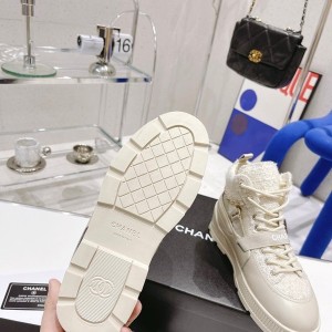 Chanel Lace Up Elastic Hi Top Sneakers Calfskin Leather Spring/Summer 2022 Collection - Image 8