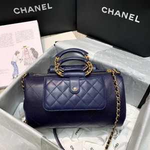 Chanel Round Handle Bowling Bag With Strap 35cm Lambskin Leather Gold Hardware Cruise 2020 Collection AP1073 - Image 3