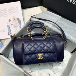 Chanel Round Handle Bowling Bag With Strap 35cm Lambskin Leather Gold Hardware Cruise 2020 Collection AP1073 - Image 6