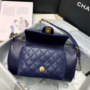 Chanel Round Handle Bowling Bag With Strap 35cm Lambskin Leather Gold Hardware Cruise 2020 Collection AP1073 - Image 7