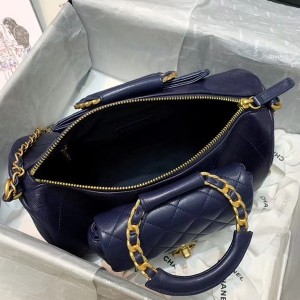 Chanel Round Handle Bowling Bag With Strap 35cm Lambskin Leather Gold Hardware Cruise 2020 Collection AP1073 - Image 8