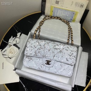 Chanel Sequin Embroidered Flap Bag 25cm Silver Hardware Lambskin Leather Fall/Winter 2020 Collection - Image 6