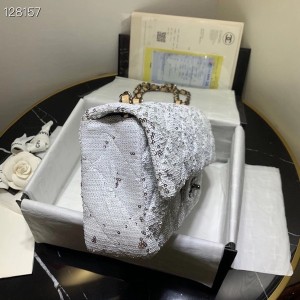 Chanel Sequin Embroidered Flap Bag 25cm Silver Hardware Lambskin Leather Fall/Winter 2020 Collection - Image 9