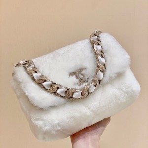 Chanel Shearling Fur Flap Bag 22cm Lambskin Leather Strass Metal Silver Hardware Cruise 2021 Seasonal Collection - Image 7