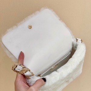 Chanel Shearling Fur Flap Bag 22cm Lambskin Leather Strass Metal Silver Hardware Cruise 2021 Seasonal Collection - Image 8