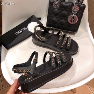 Chanel Strappy Chain Sandals Canvas/Calfskin Leather Spring/Summer 2021 Collection - Image 7