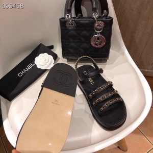 Chanel Strappy Chain Sandals Canvas/Calfskin Leather Spring/Summer 2021 Collection - Image 9
