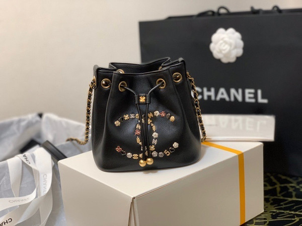 Chanel Studded CC Detail Drawstring Bucket Bag 20cm Gold Hardware Lambskin Leather Spring/Summer 2020 Collection