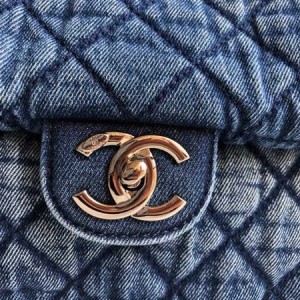 Chanel Vintage XXL Flap Bag 46cm Denim Canvas Gold Hardware Spring/Summer 2022 Collection - Image 3