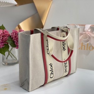 Chloe Woody Tote Bag 45cm Cotton Canvas/Calfskin Leather Spring/Summer 2022 Collection - Image 3