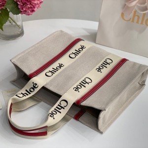 Chloe Woody Tote Bag 45cm Cotton Canvas/Calfskin Leather Spring/Summer 2022 Collection - Image 4