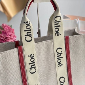 Chloe Woody Tote Bag 45cm Cotton Canvas/Calfskin Leather Spring/Summer 2022 Collection - Image 6
