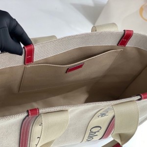 Chloe Woody Tote Bag 45cm Cotton Canvas/Calfskin Leather Spring/Summer 2022 Collection - Image 7