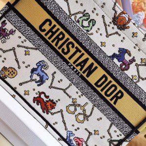 Christian Dior Book Tote Bag 36cm 1296 Lucky Dior Pixel Zodiac Embroidery Canvas Fall/Winter 2022 Collection - Image 3