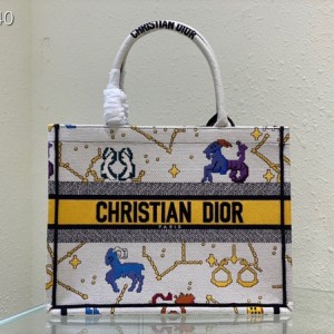 Christian Dior Book Tote Bag 36cm 1296 Lucky Dior Pixel Zodiac Embroidery Canvas Fall/Winter 2022 Collection - Image 1