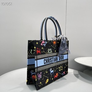 Christian Dior Book Tote Bag 36cm M1296 Lucky Dior Pixel Zodiac Embroidery Canvas Fall/Winter 2022 Collection - Image 3