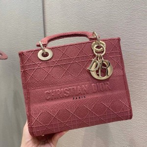 Christian Dior D-Lite Lady Dior Bag 24cm Embroidered Canvas Gold Hardware Fall/Winter 2020 Collection - Image 2