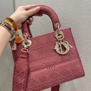 Christian Dior D-Lite Lady Dior Bag 24cm Embroidered Canvas Gold Hardware Fall/Winter 2020 Collection - Image 1