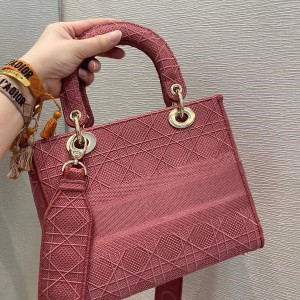 Christian Dior D-Lite Lady Dior Bag 24cm Embroidered Canvas Gold Hardware Fall/Winter 2020 Collection - Image 4