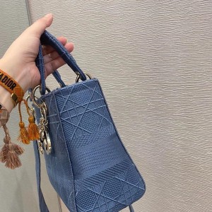 Christian Dior D-Lite Lady Dior Bag 24cm Embroidered Canvas Gold Hardware Fall/Winter 2020 Collection - Image 5