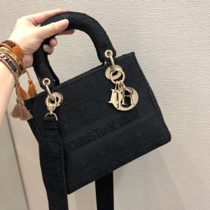 Christian Dior D-Lite Lady Dior Bag 24cm Embroidered Canvas Gold Hardware Fall/Winter 2020 Collection - Image 1